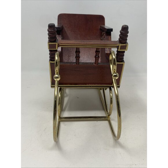 Vtg Wooden Christmas Santa Sleigh Display with Brass Metal Runners Holiday 13x5” - Picture 2 of 13